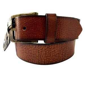 American Bison Distressed Leather Brown Belt Mens Size 34 Textured Finish Brass
